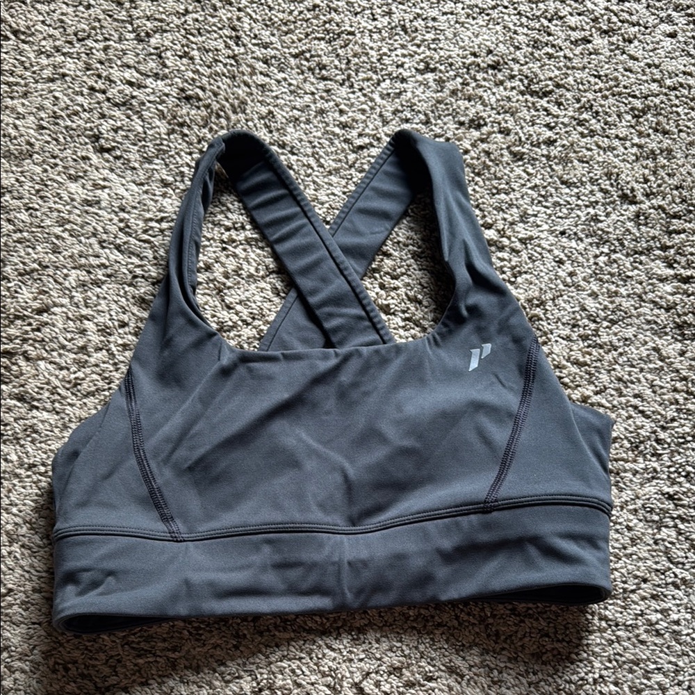 Gray Racerback Sports Bra with Wide Supportive Band